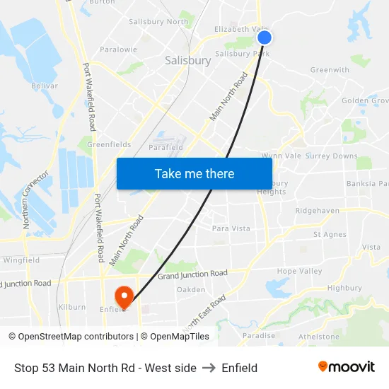Stop 53 Main North Rd - West side to Enfield map