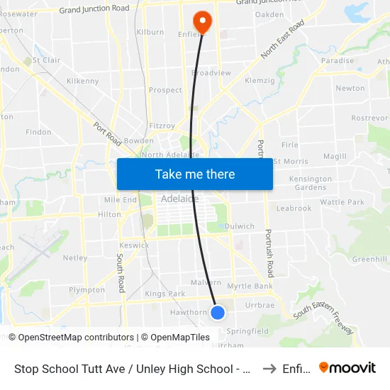 Stop School Tutt Ave / Unley High School - South side to Enfield map