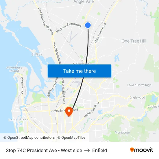 Stop 74C President Ave - West side to Enfield map