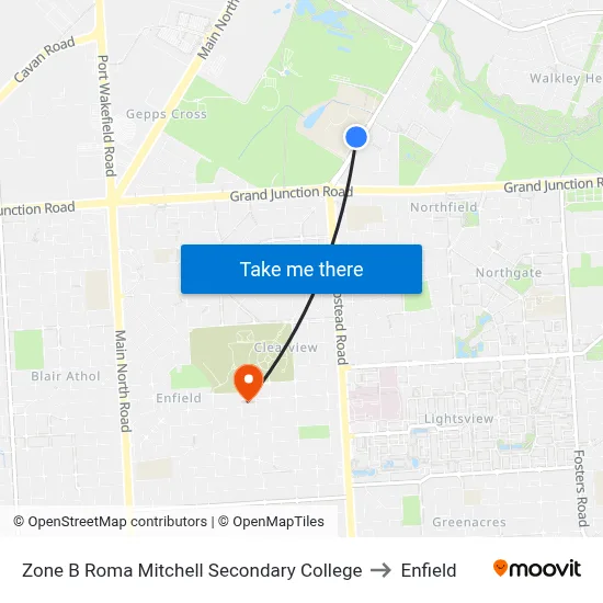 Zone B Roma Mitchell Secondary College to Enfield map