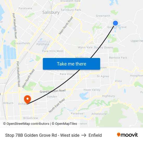 Stop 78B Golden Grove Rd - West side to Enfield map