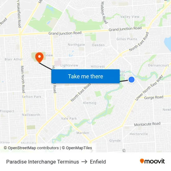 Paradise Interchange Terminus to Enfield map