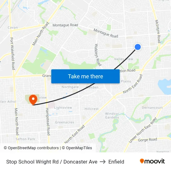 Stop School Wright Rd / Doncaster Ave to Enfield map