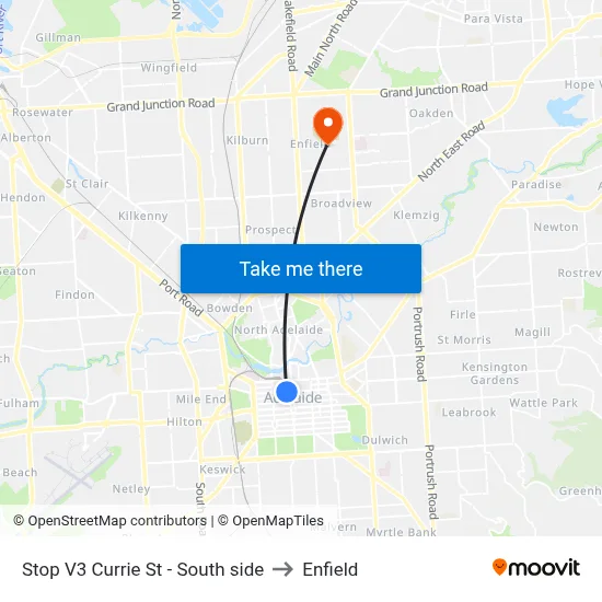 Stop V3 Currie St - South side to Enfield map