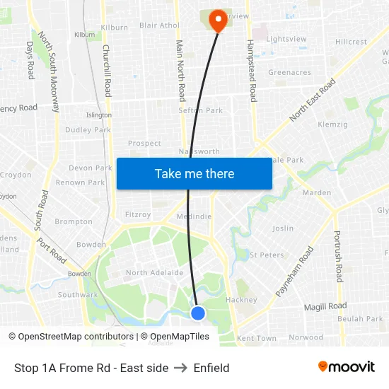 Stop 1A Frome Rd - East side to Enfield map
