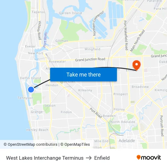 West Lakes Interchange Terminus to Enfield map
