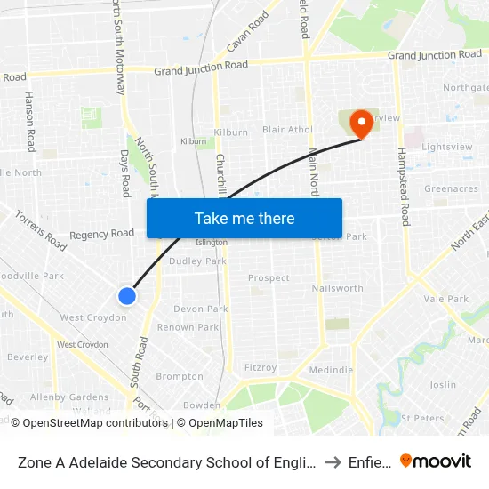 Zone A Adelaide Secondary School of English to Enfield map