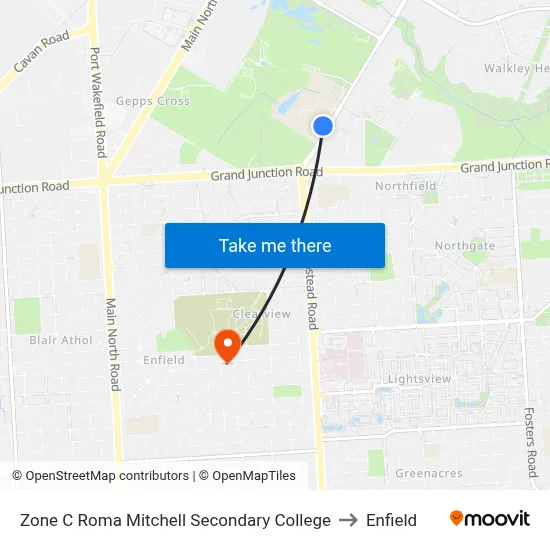 Zone C Roma Mitchell Secondary College to Enfield map