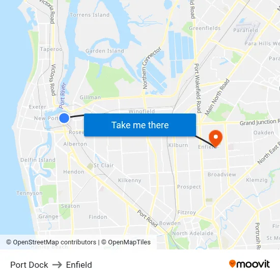 Port Dock to Enfield map