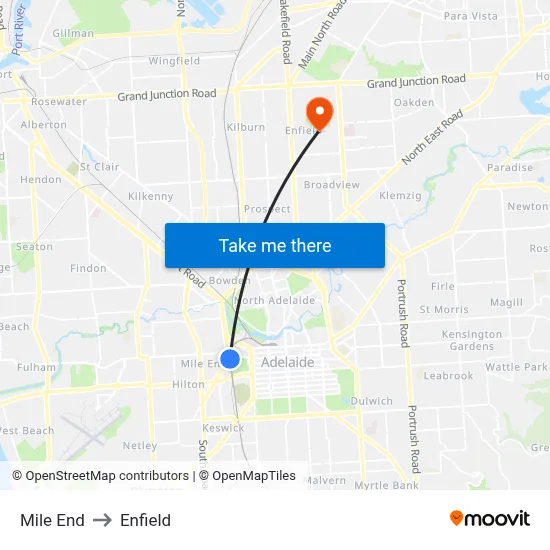 Mile End to Enfield map