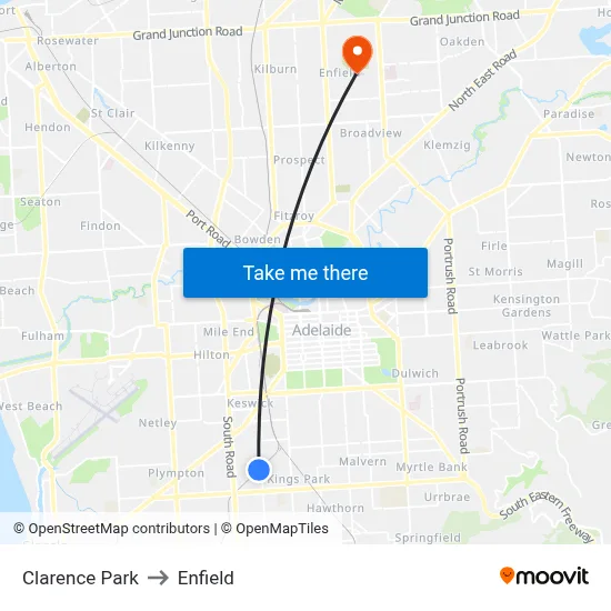 Clarence Park to Enfield map