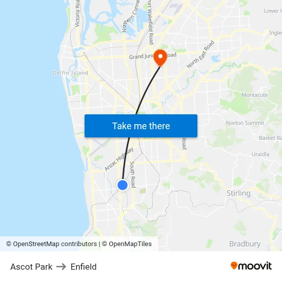 Ascot Park to Enfield map