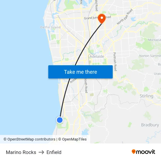 Marino Rocks to Enfield map