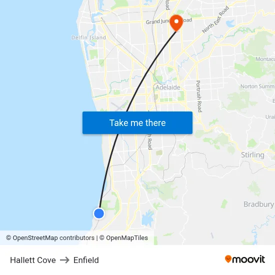 Hallett Cove to Enfield map