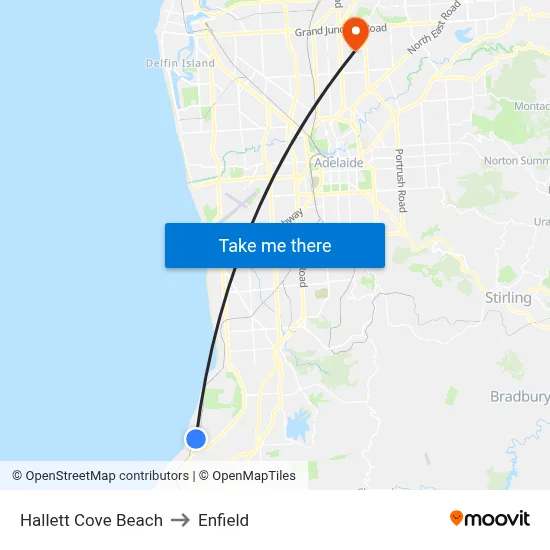 Hallett Cove Beach to Enfield map