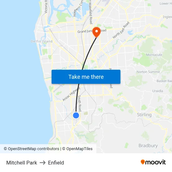 Mitchell Park to Enfield map