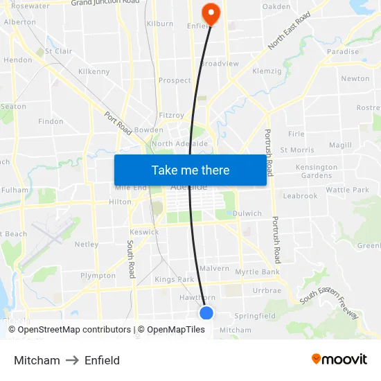Mitcham to Enfield map