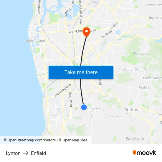 Lynton to Enfield map
