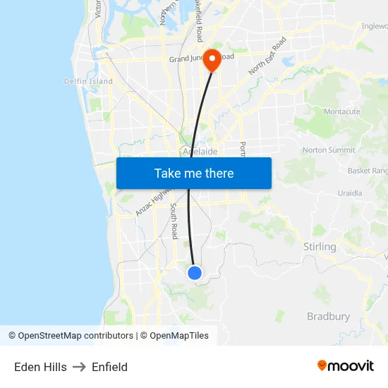 Eden Hills to Enfield map
