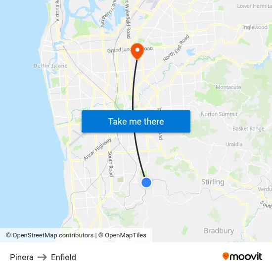 Pinera to Enfield map