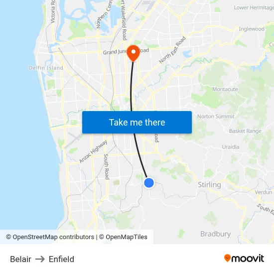 Belair to Enfield map