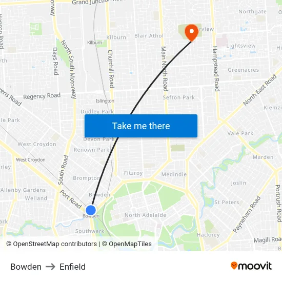 Bowden to Enfield map