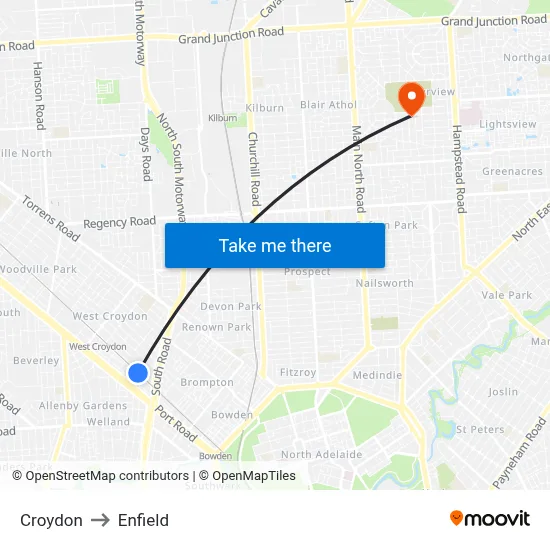 Croydon to Enfield map