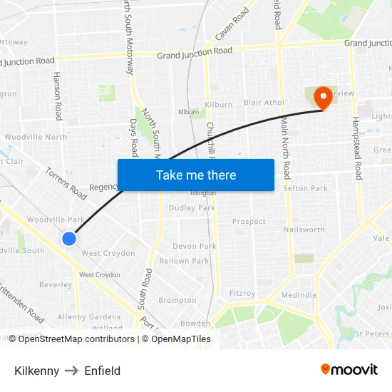 Kilkenny to Enfield map