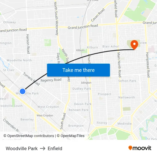 Woodville Park to Enfield map