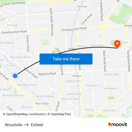 Woodville to Enfield map