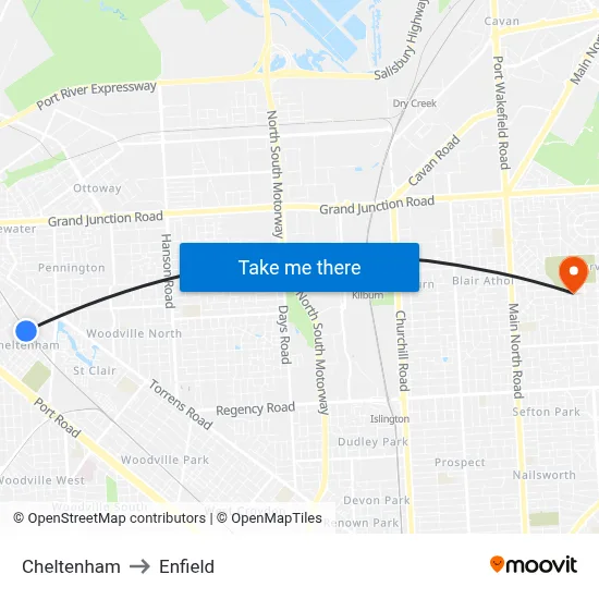 Cheltenham to Enfield map