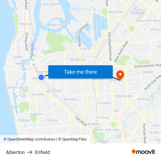 Alberton to Enfield map