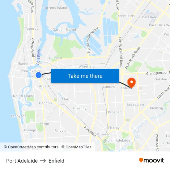 Port Adelaide to Enfield map