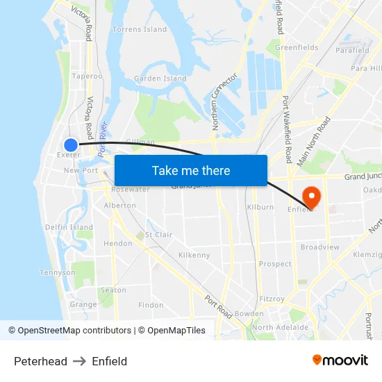 Peterhead to Enfield map