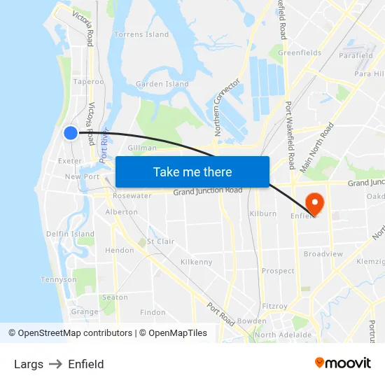 Largs to Enfield map