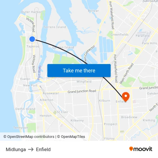 Midlunga to Enfield map