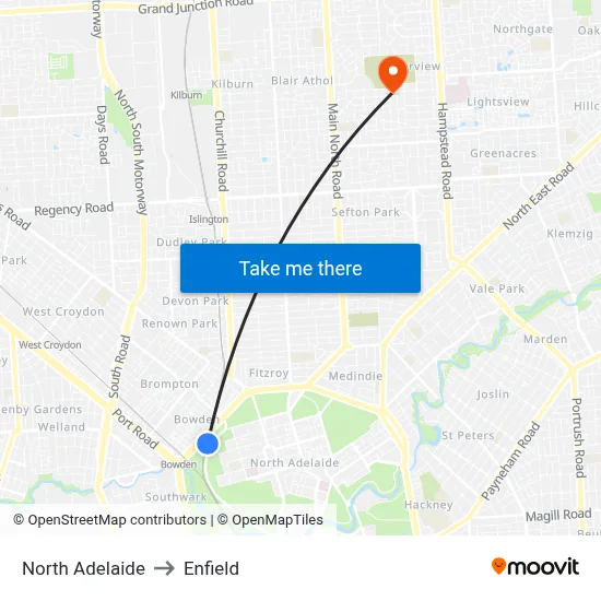 North Adelaide to Enfield map