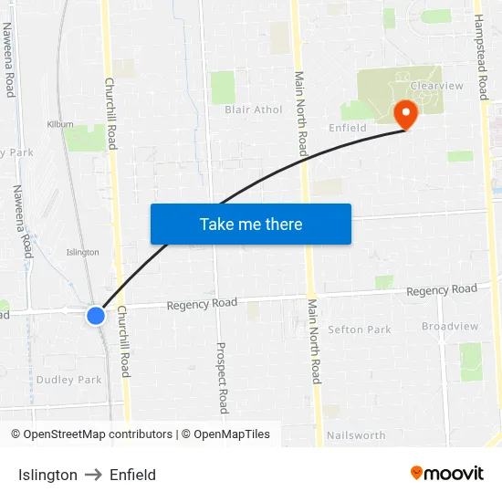 Islington to Enfield map