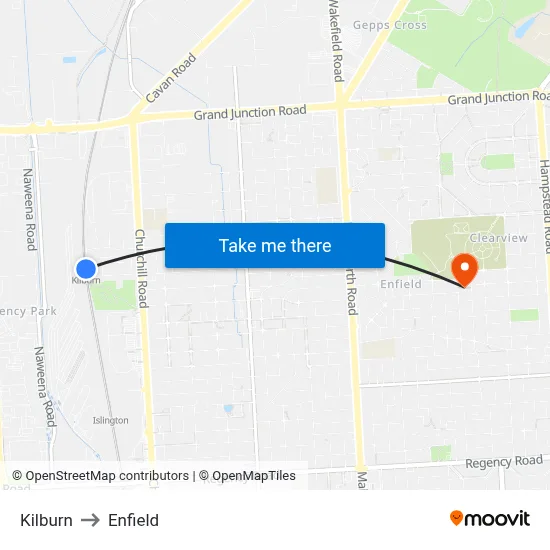 Kilburn to Enfield map