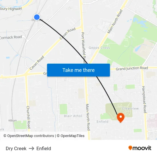 Dry Creek to Enfield map