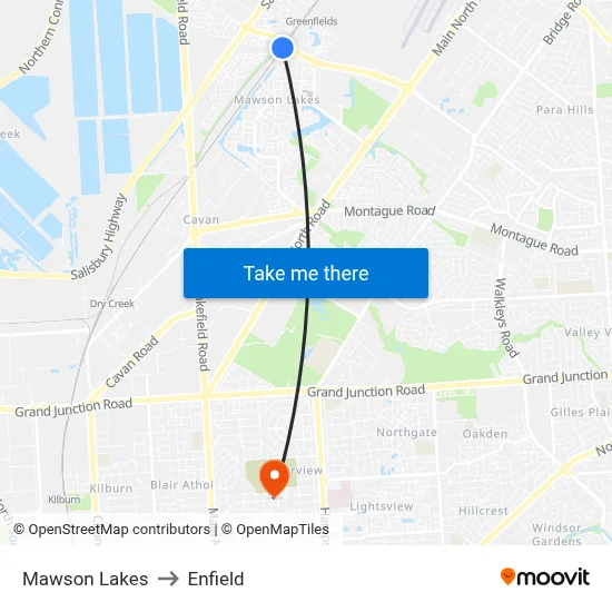 Mawson Lakes to Enfield map