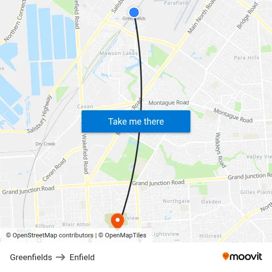 Greenfields to Enfield map