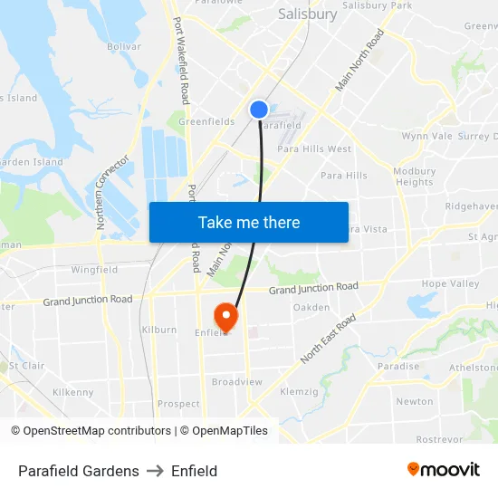 Parafield Gardens to Enfield map