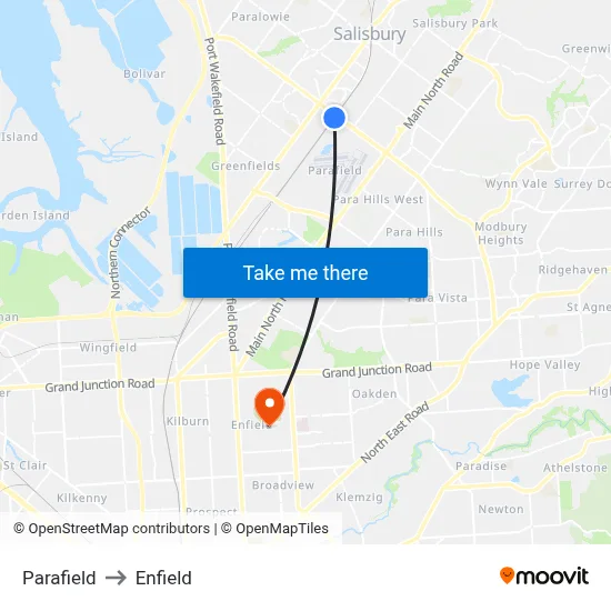 Parafield to Enfield map