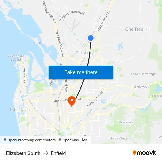 Elizabeth South to Enfield map