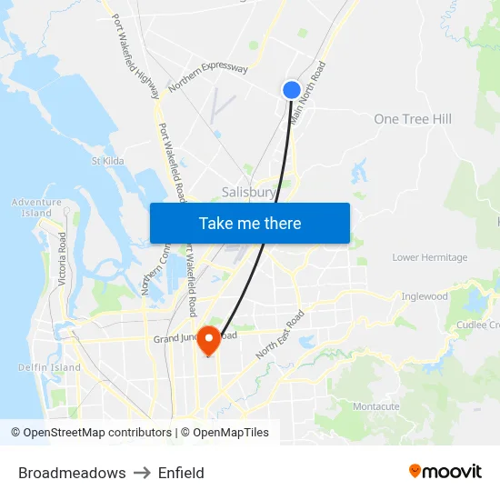 Broadmeadows to Enfield map
