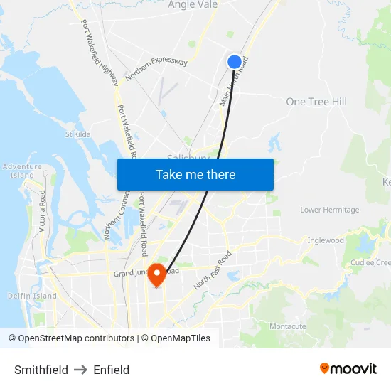 Smithfield to Enfield map
