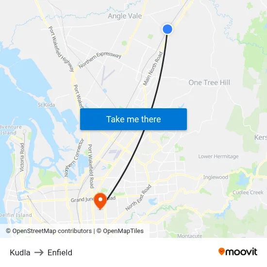 Kudla to Enfield map