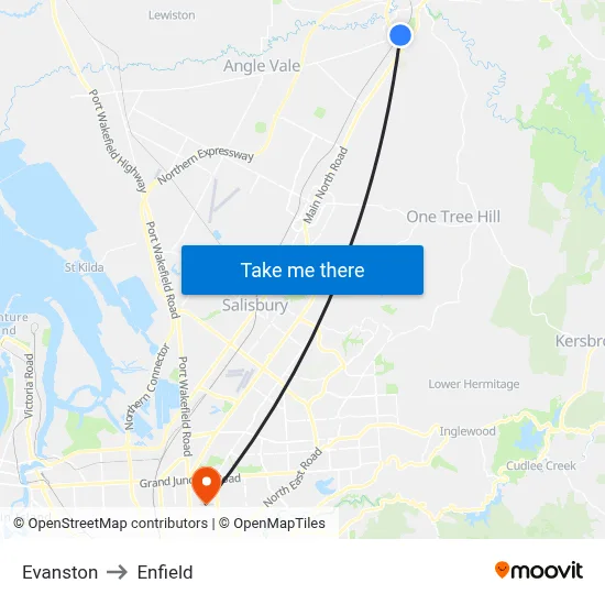 Evanston to Enfield map