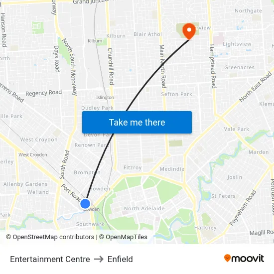 Entertainment Centre to Enfield map